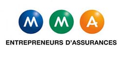 MMA Entrepreneurs d'Assurances : Logo Officiel Logo MMA avec trois pastilles colorées bleu, vert, orange affichant M, M, A. Texte noir: ENTREPRENEURS D'ASSURANCES.